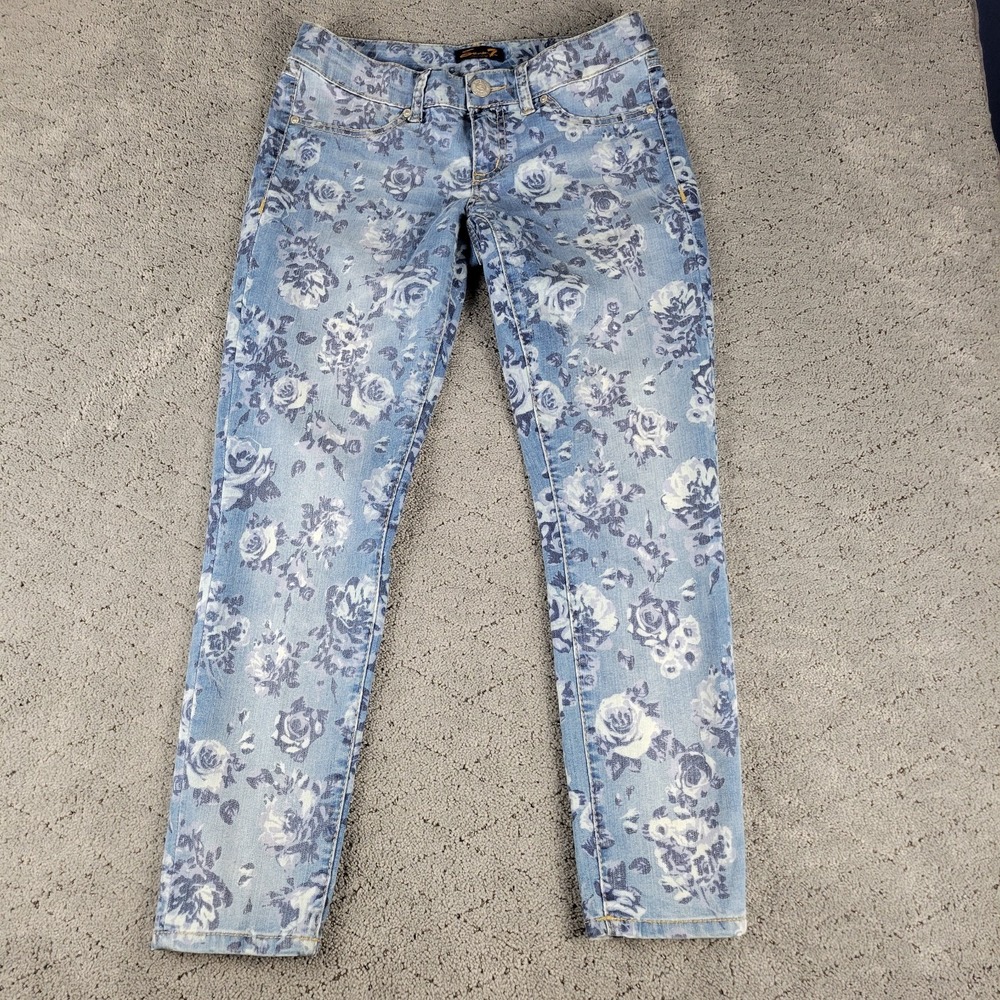 Seven7 Jeans Womens 10 Blue‎ Floral Skinny Low Rise Medium Wsh Stretch Denim
